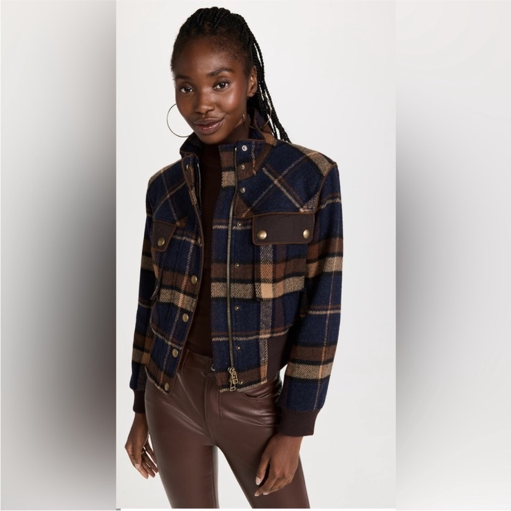 ISO:  Veronica Beard Navy and Brown Plaid Bomber Jacket
